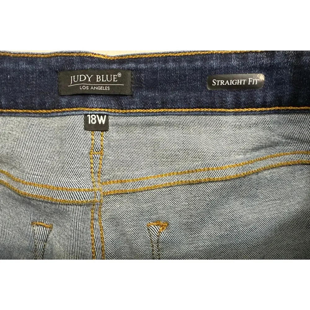 Judy Blue High Rise Straight Fit Distressed Jeans 18W Fray Hem Stretch Denim